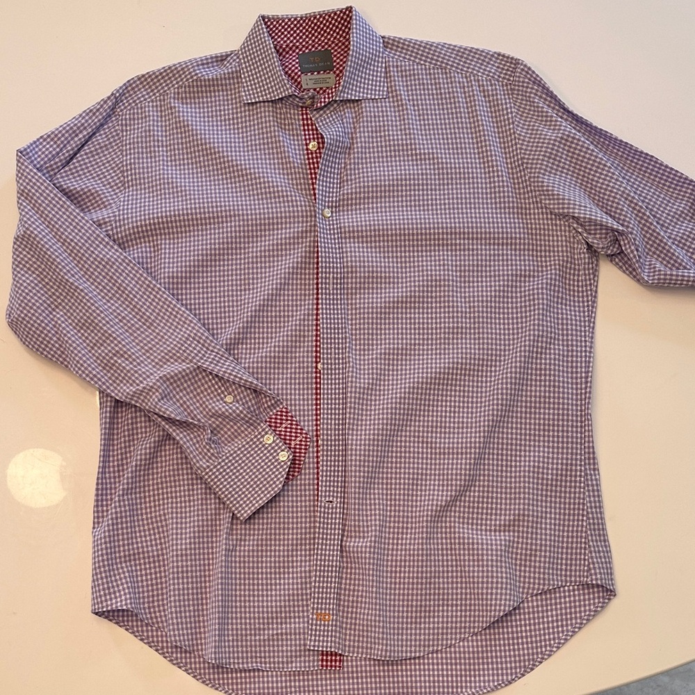 Thomas Dean Purple Gingham Button Down Shirt